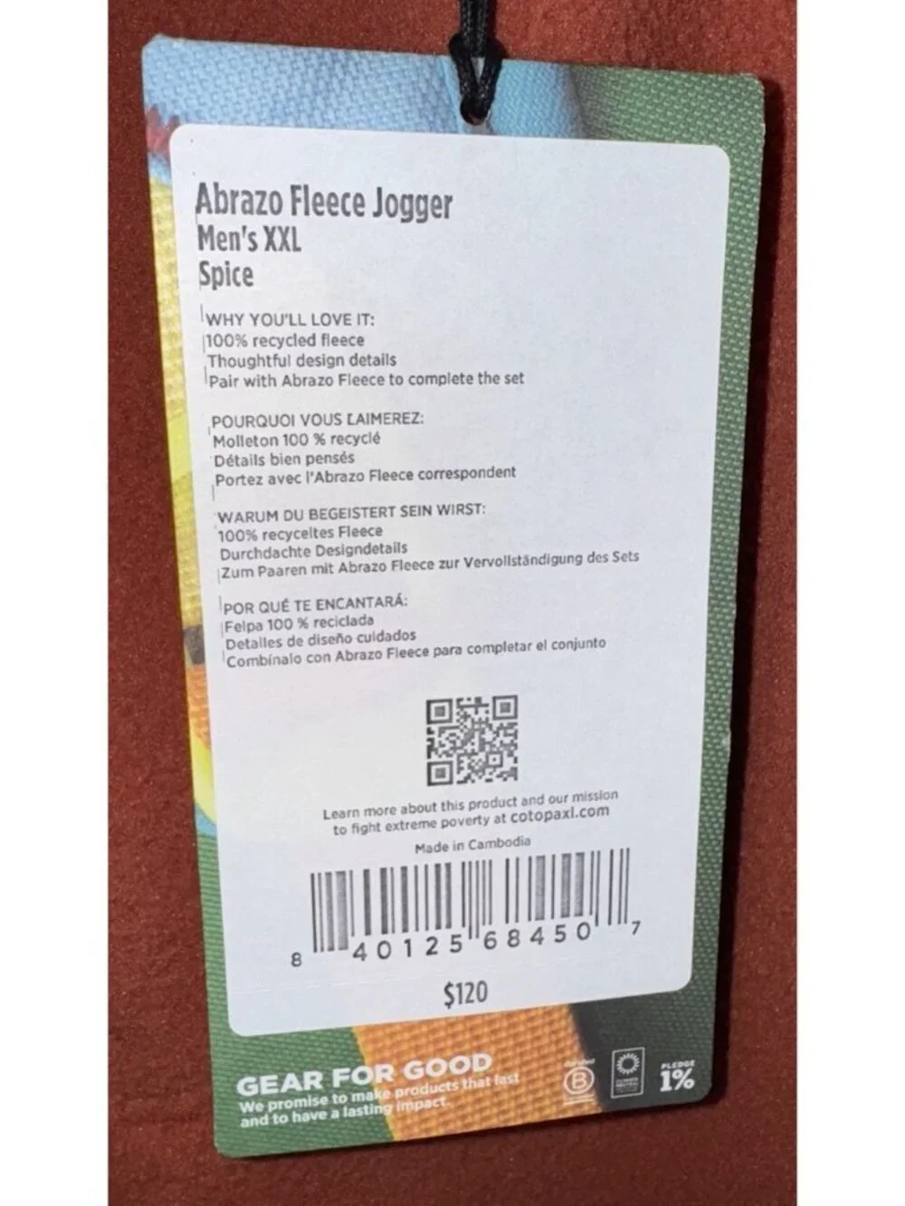 NWT COTOPAXI Men’s Size XXL Abrazo Fleece Jogger Pants Sweatpants Spice $120.00